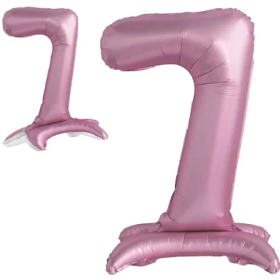 Abbildung von Luftballon 7. Geburtstag Zahl 7 Rosa Stehende XXL Riesen Folienballon 82cm Geburtstagsdeko Mädchen Ballon Deko zum Geburtstag.