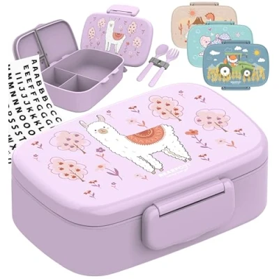 Abbildung von BEARFOOT Brotdose Kinder mit Fächern, BPA frei, Lunchbox, Bento box, Brotbox, Mädchen &amp; Jungen, Snackbox, 100% auslaufsicher, Vesperbox für Kindergarten, Schule (Lama)