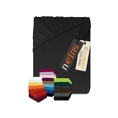 Abbildung von npluseins klassisches Jersey Spannbetttuch vielen Farben + Größen 100% Baumwolle 159.192, 70 x 140 cm, schwarz