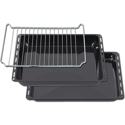 Abbildung von ICQN Fettpfanne 445 x 375 mm 25 und 50 Set mit Gitter, 2er Emailliert Backbleche Set, Passend für Whirlpool, Ignis, Bauknecht, Indesit, Algor, Neckermann, Lloyds, 44,5 37,5 cm