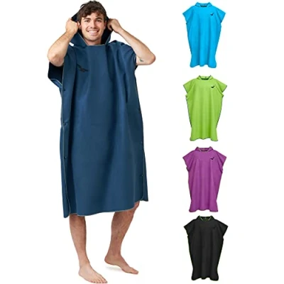 Abbildung von Fit Flip Strandponcho für Surfer Poncho Handtuch schnelltrocknend Surf Mikrofaser Umkleidehilfe Strand Surfponchos Ultraleicht Badeponcho Erwachsene (Größe L, Marineblau/Grau)