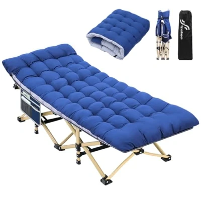 Abbildung von Sportneer Feldbett Mit Matratze, Klappbett Breite 71cm Tragfähigkeit 204KG Gästebett Campingbett Aufbewahrungstasche für Erwachsene Outdoor Indoor Garten Camping Reisen (Blau + Blau)