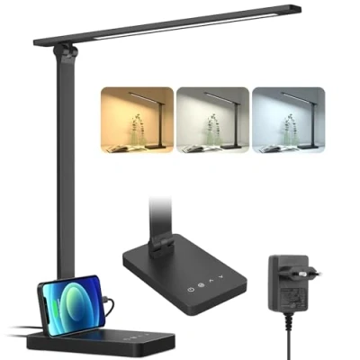 Abbildung von Lepro Schreibtischlampe, LED Tischlampe Dimmbar, Nachttischlampe 750LM 3 Farben und 5 Helligkeitsstufen, Tageslichtlampe, Tischleuchte, Schreibtisch Lampe für Kinder, Büro, Schwarz