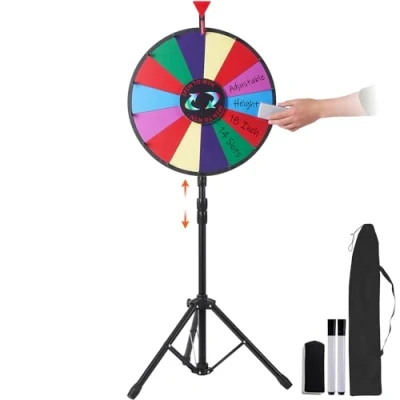 Abbildung von VEVOR 46 cm Glücksrad Spielzeug Farbe Rad Spiele für Lotteriespiele Wortspiele,18 Zoll zum Drehen Acrylplatte mit PVC Schaum,54 x 54 11 Preisrad Lucky Wheel Stativ