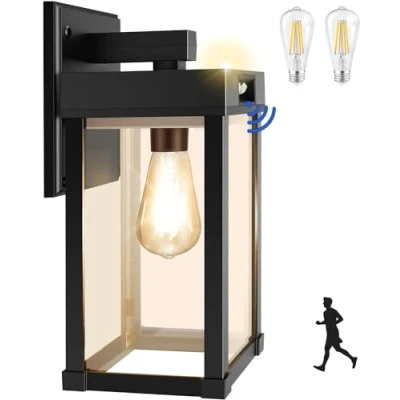 Abbildung von COLBOR Solarlampen für Außen, Moderne Solar Wandleuchte mit Bewegungsmelder &amp; Glühbirnen 2200mAh 3 Modi IP65 Wasserdicht Garage Garten Hof Terrasse, Solarlampe Außen Licht