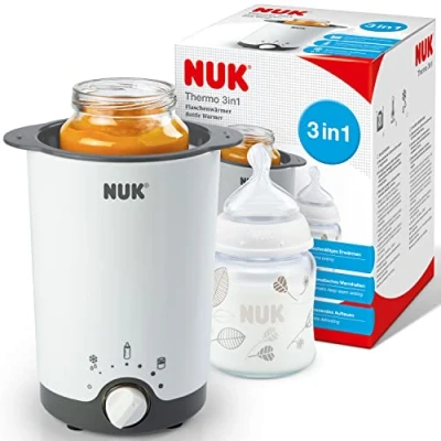 Abbildung von NUK Thermo 3in1 Babyflaschenwärmer schonendes Auftauen, Erwärmen und Warmhalten von flüssiger breiförmiger Nahrung Korb zum einfachen Herausnehmen EU Stecker