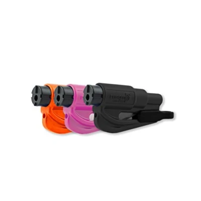 Abbildung von resqme 3er Familienpack, das Originale Notfall Schlüsselanhänger Autoflucht Werkzeug, 2 in 1 Sicherheitsgurtschneider und Fensterbrecher, Made USA, Orange, Schwarz, Rosa