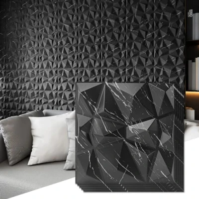 Abbildung von Art3d 3D Diamant Design Panel für Inneneinrichtung, Wohnzimmer, TV Wandhintergrund, Schlafzimmer, Gaming Setup, 30 x cm, Schwarzer Marmor, 33 Stück