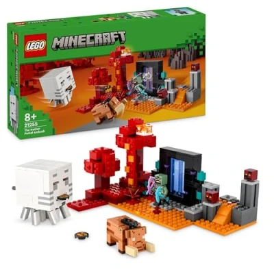 Abbildung von Lego Minecraft Hinterhalt am Netherportal, Gaming Spielzeug im Nether für Kinder mit Kampfszenen und legendären Figuren inkl. Ghast, Geschenk Gamer Jungs Mädchen ab 8 Jahren 21255