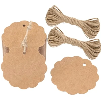 Abbildung von G2PLUS 300g/m² Rund Kraftpapier Anhänger 100Stk. Etiketten Tags 6CM Geschenkanhänger mit Schnur für Geschenkverpackungen und Kunsthandwerk(Braun)