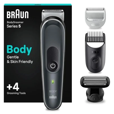 Abbildung von Braun Series 5 Bodygroomer / Intimrasierer Mann, Körperpflege und Haarentfernung für Herren, Brust, Achseln, Kammaufsätze 1 11 mm, wasserdicht, 100 Min. Laufzeit, BG5370