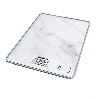 Abbildung von Soehnle Page Compact 300 Marble, digitale Küchenwaage mit Marmormuster, Gewicht bis zu 5 kg, Haushaltswaage patentierter Sensor Touch Funktion, elektronische Waage inkl. Batterien