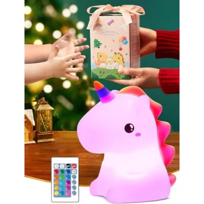 Abbildung von 【Geschenkverpackung】Weihnachtsgeschenke für Kinder, 16 Farben 5 Helligkeit Nachtlicht Baby Stilllicht, Einhorn Geschenke Mädchen, Batterie , Kawaii Kinderzimmer Babyzimmer Deko