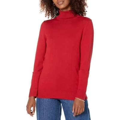 Abbildung von Amazon Essentials Damen Leichter, Langärmeliger Rollkragenpullover, Klassischer Schnitt (Erhältlich In Übergröße), Rot, S