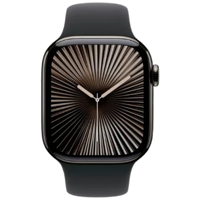 Abbildung von Apple Watch Series 10 4G 42mm Slate Titanium (Schwarzes Gummi Armband M/L)