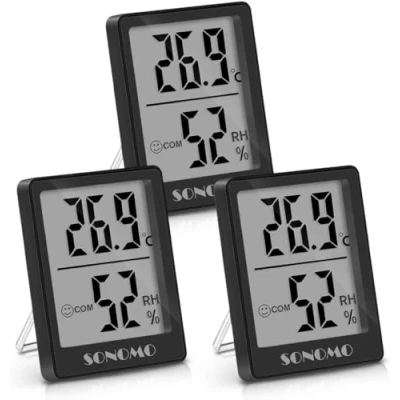 Abbildung von SONOMO Thermo Hygrometer, 3er Set Hygrometer Innen Thermometer Digital Raumthermometer Luftfeuchtigkeitsmessgerät für Innenraum, Wohnzimmer, Babyraum, Büro (Schwarz)