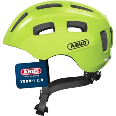 Abbildung von ABUS Fahrradhelm Youn I 2.0 mit Licht für Kinder, Jugendliche und junge Erwachsene Mädels Jungs Gelb, Größe S