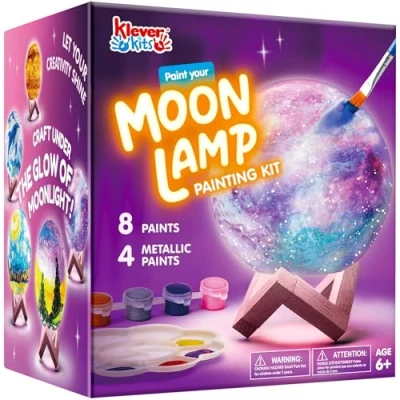 Abbildung von Klever Kits Bastelset Mond Lampe Malset,3D Lackierung Nachtlicht,DIY MondLampe Malset Kreativ Set für Kinder, Geburtstagsgeschenk Mädchen 6 12Jahre,stern Geschenke Kinder