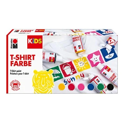 Abbildung von Marabu 0308000000001 Kids T Shirt Farbe, 6 x 80 ml, Stoffmalfarbe für Kinder, kreative Designs auf hellen Textilien, nach Fixierung waschbeständig bis 60 C, ideal Kinder