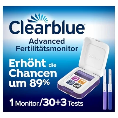 Abbildung von Clearblue Kinderwunsch Fertilitätsmonitor + Nachfüllpackung, 1 Touchscreen Monitor 33 Tests (30x Ovulationstest &amp; 3x Schwangerschaftstest), 89% erhöhte Chance schwanger zu werden