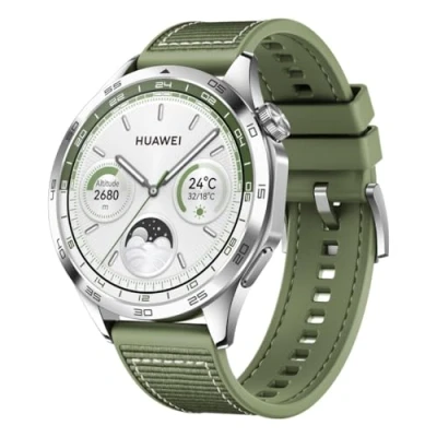 Abbildung von HUAWEI Watch GT 4 46mm, GPS, iOS &amp; Android,Stainless Steel Case, Smartwatch, Bis zu 2 Wochen Akkulaufzeit, Kalorienmanagement, Professionelles Gesundheitsmanagement, SpO2, Grün Fluorelastomer Strap