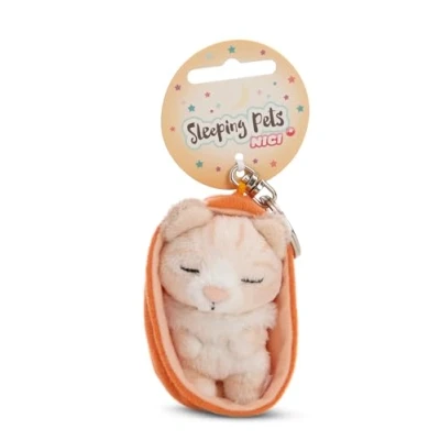 Abbildung von NICI Schlüsselanhänger Sleeping Pets Katze 8cm in Körbchen beige Treuer Begleiter für Rucksack oder Tasche, Schlüsselhalter klein und Groß 61607