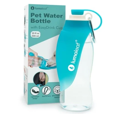 Abbildung von LumoLeaf Hundewasserflasche für Spaziergänge, tragbarer Wasserspender mit faltbarem Blatt Napf Leichte Reise Flasche kleine &amp; mittelgroße Hunde, 590 ml