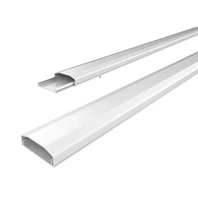 Abbildung von conecto Kabelkanal mit 3M Klebeband selbstklebend selbsthaftend zum Kleben oder Schrauben aus hochwertigem PVC (Länge 100cm, Breite 6cm, Höhe 2cm) weiß