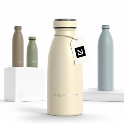 Abbildung von LARS NYSØM Edelstahl Trinkflasche 350ml, 500ml, 750ml, 1L, 1 5 liter Thermosflasche Kohlensäure geeignet Auslaufsichere Wasserflasche für Sport, Outdoor, Schule (Almond Beige, 350ml)