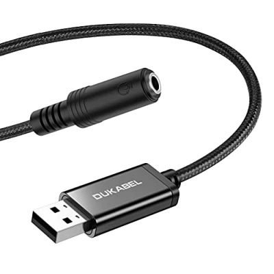 Abbildung von DuKabel USB Externe Soundkarte auf 3.5mm Klinkenbuchse (4 Pole CTIA) Stereo Audio Adapter Kabel External Sound Card für Headset, Lautsprecher oder 4 TRRS Mikrofon Schwarz