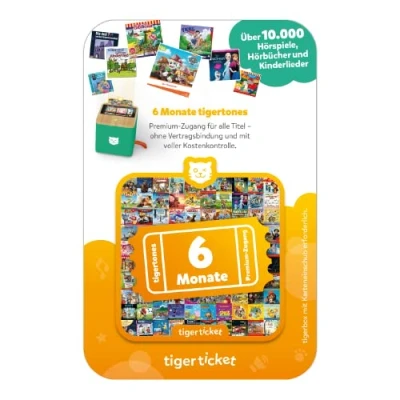 Abbildung von tigermedia tigerticket 6 Monate Streaming Zugang tigerbox TOUCH für 10.000 Kinder Hörspiele Hörbücher Musik Gute Nacht Geschichten Geschenkidee