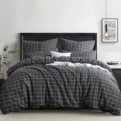 Abbildung von RUIKASI Bettwäsche 220x240 3 teilig Anthrazit Bettbezug 220 x 240 Set mit Gitter Muster, Sets 220x240cm aus Mikrofaser Reißverschluss Weich und Bügelfrei