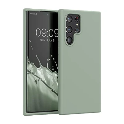 Abbildung von kwmobile Hülle kompatibel mit Samsung Galaxy S22 Ultra Silikon Handy Case Handyhülle weiche Oberfläche kabelloses Laden Graugrün