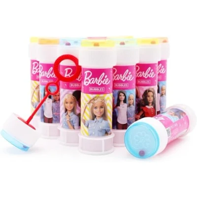 Abbildung von Toyland® 12er Pack Barbie Seifenblasenwannen mit Zauberstäben, 60 ml Lösung und neuartigem Labyrinthdeckel Taschengeld Partytüten Spielzeug