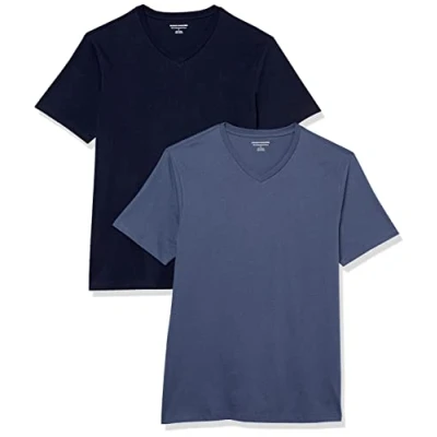 Abbildung von Amazon Essentials Herren Kurzärmelige T Shirts mit V Ausschnitt, 2er Pack, Dunkelblau/Marineblau, XL