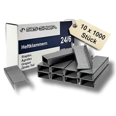 Abbildung von 10.000 Heftklammern 24/6 für Bürotacker &amp; Heftgerät Tackerklammern Metall Büro, Schule Haushalt Standard Tackernadeln Papier Passend Tacker Heftzange