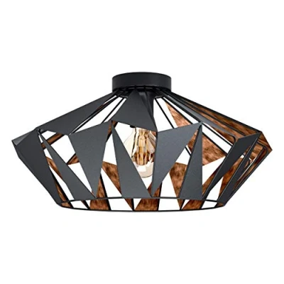 Abbildung von EGLO Deckenlampe Carlton 6, 1 flammige Deckenleuchte Vintage, Industrial, Retro, Wohnzimmerlampe aus Stahl in Schwarz, Kupfer, Küchenlampe, Flurlampe Decke mit E27 Fassung