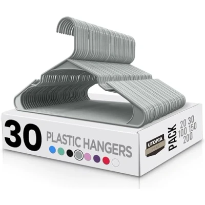 Abbildung von Utopia Home Starke Kleiderbügel aus Kunststoff (30er Set) Hochwertige Filzbügel für Kleiderschränke Accessoires Bügel Haltbare Antirutsch Entwickelt empfindliche Kleidung Grau