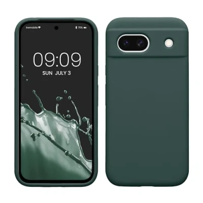 Abbildung von kwmobile Hülle kompatibel mit Google Pixel 8a Silikon Handy Case Handyhülle weiche Oberfläche kabelloses Laden Blaugrün