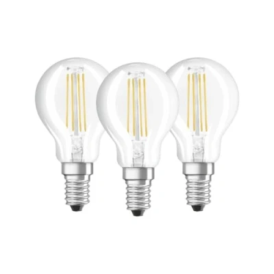 Abbildung von Osram LED Base Classic P Lampe, in Tropfenform mit E14 Sockel, nicht dimmbar, Ersetzt 40 Watt, Filamentstil Klar, Warmweiß 2700 Kelvin, 3er Pack