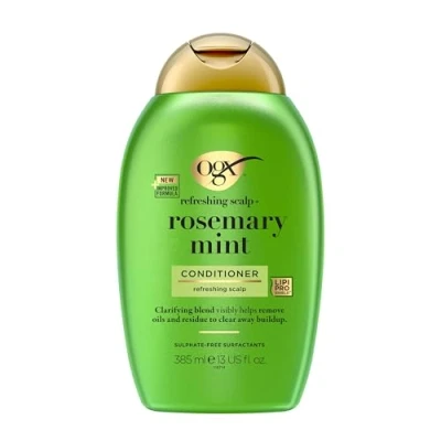Abbildung von OGX refreshing scalp+ Rosemary Mint Conditioner (385 ml), klärende Haarspülung, die hilft, Öle und Rückstände sichtbar zu entfernen, für alle Haartypen, insbesondere fettiges Haar Kopfhaut