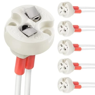 Abbildung von DiCUNO 6P MR16 GU5.3/G4 Keramik Fassung mit 15CM Kabel, 12 250V, Bi Pin Base für Halogen/LED Lampe