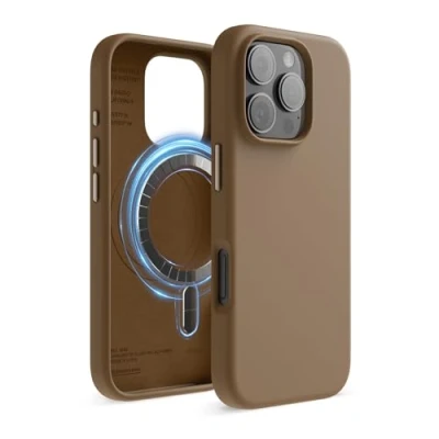Abbildung von elago Magnetisch Silikon Hülle Kompatibel mit iPhone 16 Pro 6,3 Zoll, Allen MagSafe Zubehör Eingebaute Magnete, Soft Grip Silikon, Stoßfest (Braun)