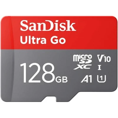 Abbildung von SanDisk Ultra Go Micro SDXC Speicherkarte 128 GB + SD Adapter (Für Android Smartphones und Tablets, bis zu 150 MB/s Lesegeschwindigkeit) A1, Full HD Video, UHS I, Class 10, U1, Für Amazon