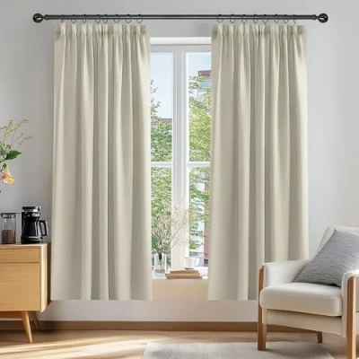 Abbildung von Deconovo Verdunkelungsvorhang Kräuselband Gardinen Schlafzimmer Thermogardine Kälteschutz, 183x117cm(HöhexBreite), Hellbeige, 2er Set