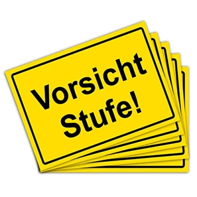 Abbildung von 5 Stück vorsicht Stufe Aufkleber 15x10 cm Sticker Warnzeichen mit UV Schutz für Außen und Innenbereich