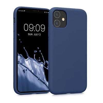 Abbildung von kwmobile Hülle kompatibel mit Apple iPhone 11 gummierte TPU Silikon Handyhülle Schutzhülle für kabelloses Laden Case in Marineblau