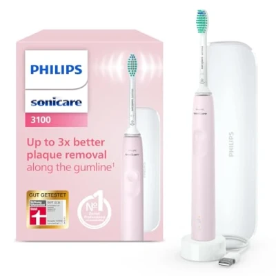 Abbildung von Philips Sonicare 3100 elektrische Zahnbürste, Schallzahnbürste, Andruckkontrolle und Timer, Reiseetui, Sugar Rose, Modell HX3673/11