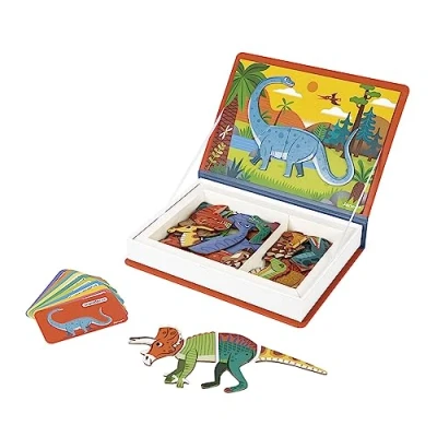 Abbildung von Janod Magneti&#039;Book Dinosaurier 50 teiliges magnetisches Lernspiel Entwicklung von Feinmotorik und Fantasie FSC zertifiziert Ab 3 Jahren, J02590, 26 x 19 cm
