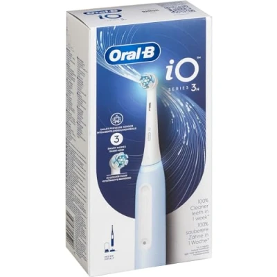 Abbildung von Oral B iO 3N Elektrische Zahnbürste, blau, runde Bürste, weiche Mikrovibrationen, 3 Putzmodi, 1 Ladegerät, Bürstenhalter, wiederaufladbar